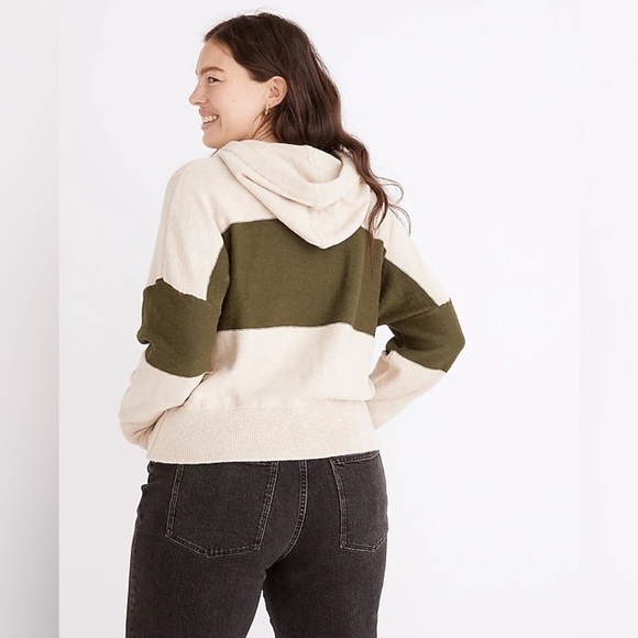 NWT Madewell Clairview Hoodie Sweater in Colorblock, Heather Artichoke, Size XS - Picture 2 of 10